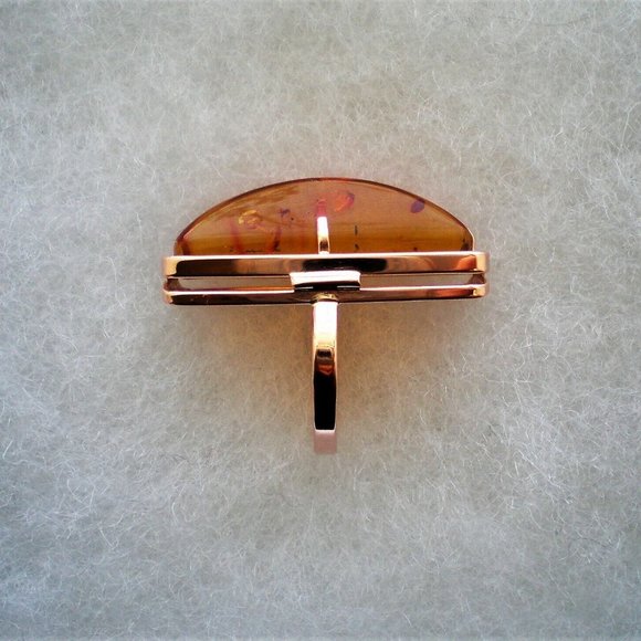 Russian Russia USSR 14K 585 Rose Pink Gold Baltic Honey Amber Cocktail RING - Picture 3 of 11